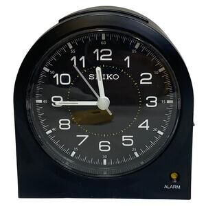 Seiko Bedside Alarm Clock Quiet Sweep Quartz Analog QHE085KLH Black Zenith